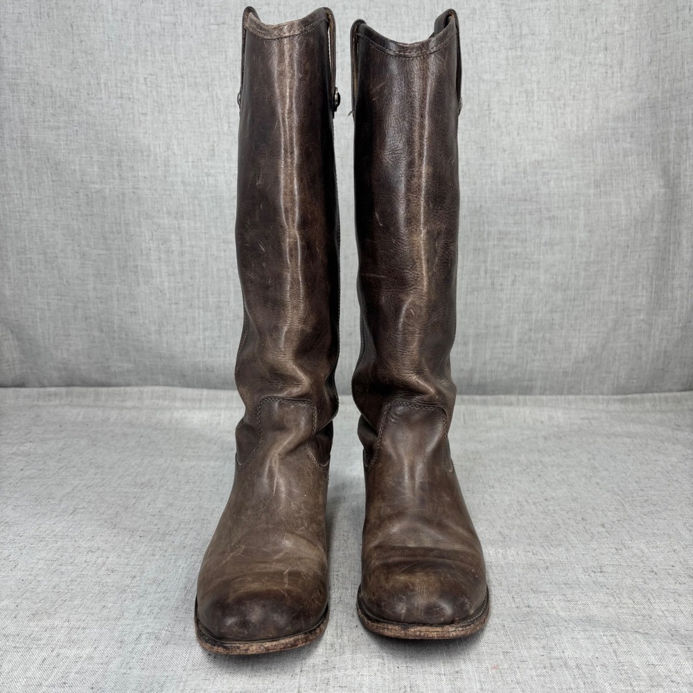 Frye Melissa Button Riding Boots Grey Taupe Leather Tall Pull On Women's 7.5 - Picture 3 of 10